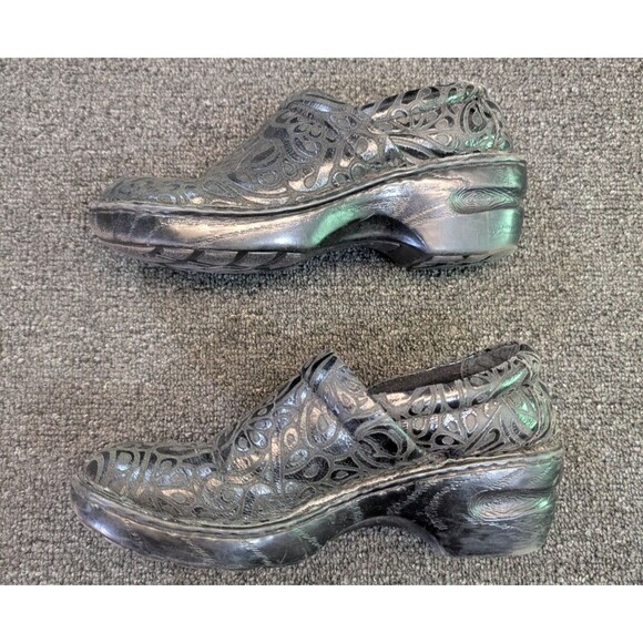 BOC BORN Concept Size 6 "Peggy" Women`s Black Leather Tooled Slip On Clogs Shoes - Picture 4 of 7